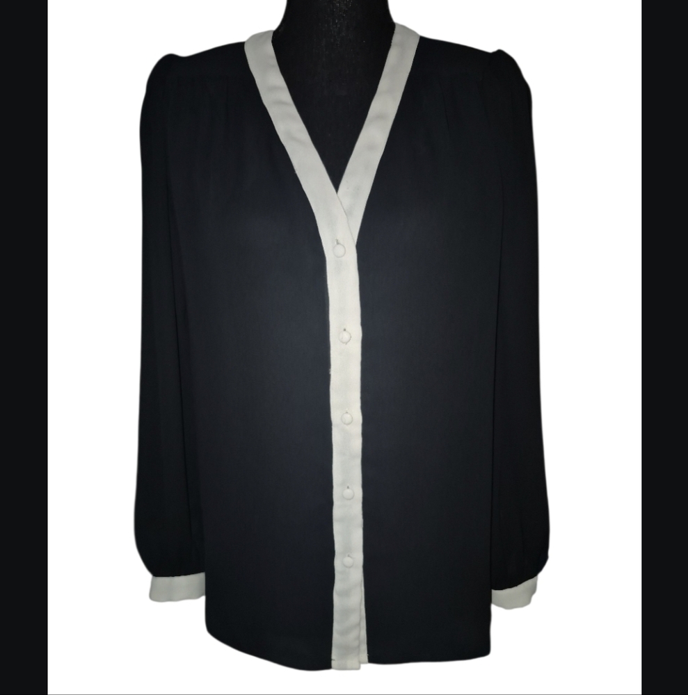 ​Chic Contrast Trim Malbe Original Vintage Sheer Blouse Size 6: Coquette Core